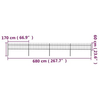 Tuinhek met speren bovenkant 6,8x0,6 m staal zwart 8719883710174 5