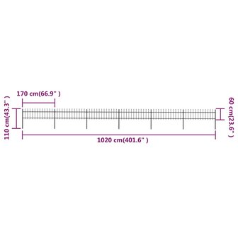 Tuinhek met speren bovenkant 10,2x0,6 m staal zwart 8719883710198 5