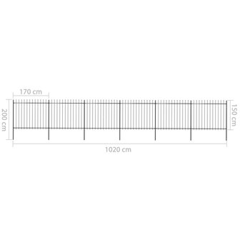 Tuinhek met speren bovenkant 10,2x1,5 m staal zwart 8719883710556 5