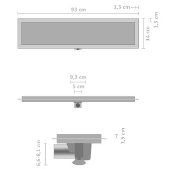 Doucheafvoer met 2-in-1 deksel 93x14 cm roestvrij staal 8719883783161 9