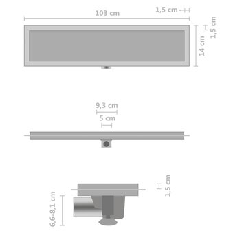 Doucheafvoer met 2-in-1 deksel 103x14 cm roestvrij staal 8719883783178 9