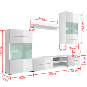 Muurvitrine tv-meubel met LED-verlichting wit 5-delig 8718475527428 9