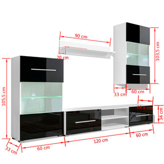 Muurvitrine tv-meubel met LED-verlichting zwart 5-delig 8718475527435 9