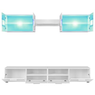 Tv-wandmeubelset met LED-verlichting hoogglans wit 5-delig 8718475599074 4