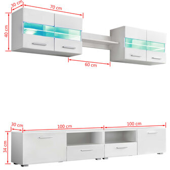 Tv-wandmeubelset met LED-verlichting hoogglans wit 5-delig 8718475599074 11