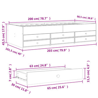 Slaapbank met lades 100x200 cm bewerkt hout gerookt eikenkleur 8721102625244 10