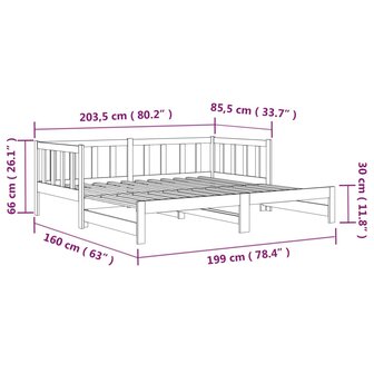 Slaapbank uitschuifbaar massief grenenhout 2x(90x190) cm 8720287133643 12