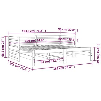 Slaapbank uitschuifbaar grenenhout honingbruin 2x(90x190) cm 8720287133728 12