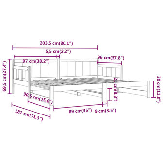 Slaapbank uitschuifbaar massief grenenhout 2x(90x200) cm 8720287072607 12