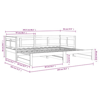 Slaapbank uitschuifbaar massief grenenhout wit 2x(90x200) cm 8720287072911 11