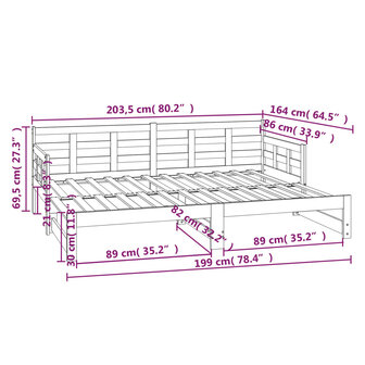 Slaapbank uitschuifbaar massief grenenhout 2x(80x200) cm 8720287073550 10