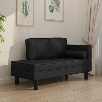 Chaise longue met kussens en bolster kunstleer zwart 8720286826546 1