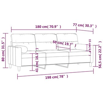 Driezitsbank met sierkussens 180 cm stof lichtgeel 8721012058019 8