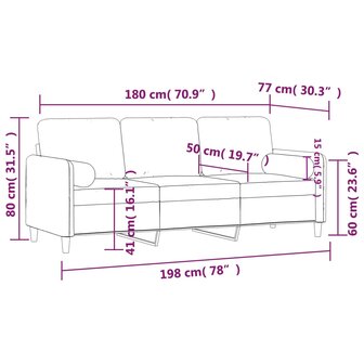 Driezitsbank met sierkussens 180 cm fluweel lichtgrijs 8721012058583 8