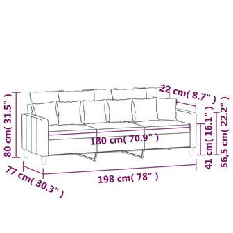 Driezitsbank 180 cm fluweel zwart 8721012140448 8