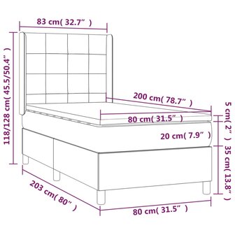 Boxspring met matras fluweel donkergrijs 80x200 cm 8720287344193 7