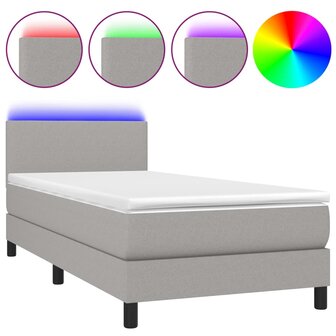 Boxspring met matras en LED stof lichtgrijs 90x190 cm 8720287364818 2