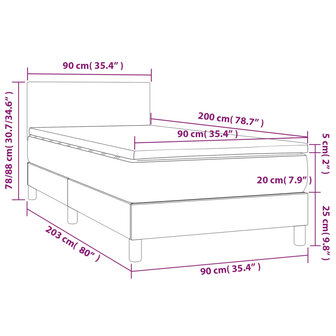 Boxspring met matras en LED stof donkergrijs 90x200 cm 8720287364900 8