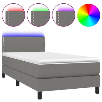 Boxspring met matras en LED stof donkergrijs 90x200 cm 8720287365709 2