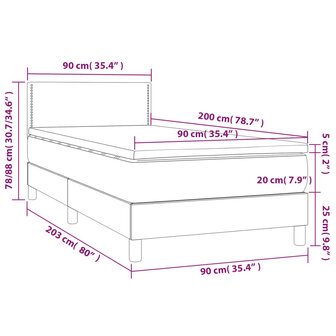 Boxspring met matras en LED stof donkergrijs 90x200 cm 8720287365709 8