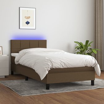 Boxspring met matras en LED stof donkerbruin 80x200 cm 8720287366362 1