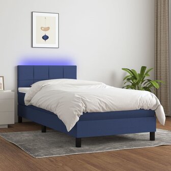 Boxspring met matras en LED stof blauw 90x200 cm 8720287366553 1