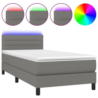 Boxspring met matras en LED stof donkergrijs 90x200 cm 8720287367307 2