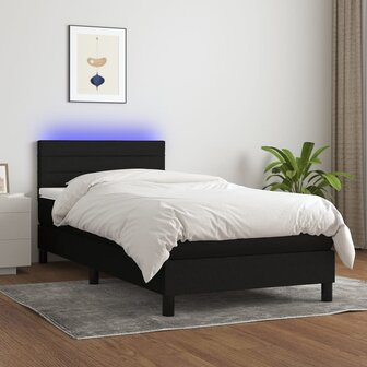 Boxspring met matras en LED stof zwart 90x200 cm 8720287367314 1