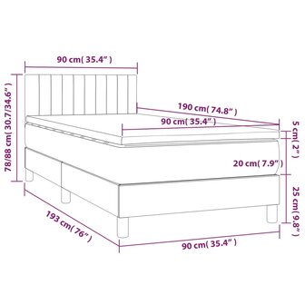 Boxspring met matras en LED stof lichtgrijs 90x190 cm 8720287368014 8