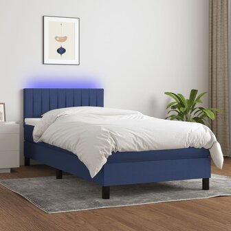 Boxspring met matras en LED stof blauw 90x200 cm 8720287368151 1