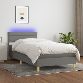 Boxspring met matras en LED stof donkergrijs 90x200 cm 8720287372905 1