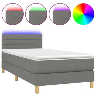 Boxspring met matras en LED stof donkergrijs 90x200 cm 8720287372905 2