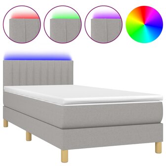 Boxspring met matras en LED stof lichtgrijs 90x200 cm 8720287373698 2