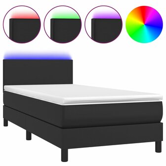 Boxspring met matras en LED kunstleer zwart 90x200 cm 8720287376057 2