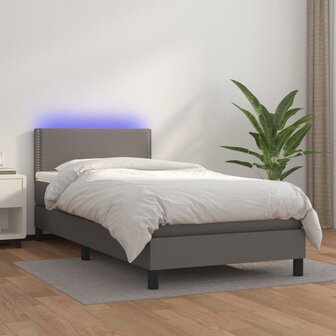 Boxspring met matras en LED kunstleer grijs 80x200 cm 8720287376576 1