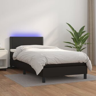 Boxspring met matras en LED kunstleer zwart 90x190 cm 8720287376590 1