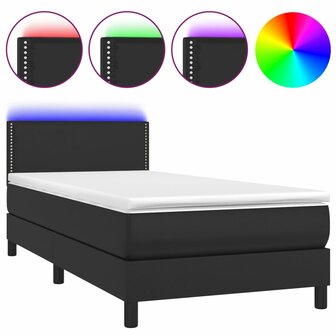 Boxspring met matras en LED kunstleer zwart 90x200 cm 8720287376651 2