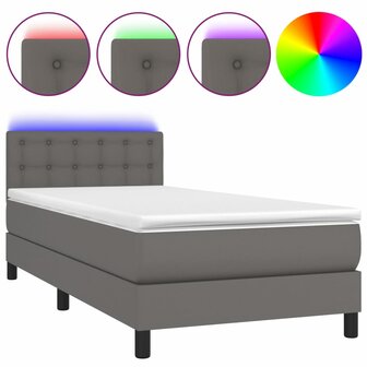 Boxspring met matras en LED kunstleer grijs 80x200 cm 8720287377177 2