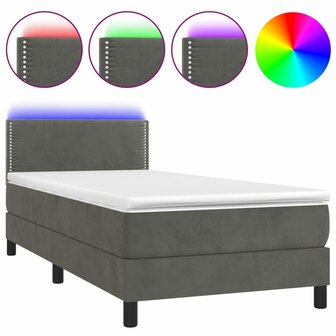 Boxspring met matras en LED fluweel donkergrijs 90x200 cm 8720287378464 2