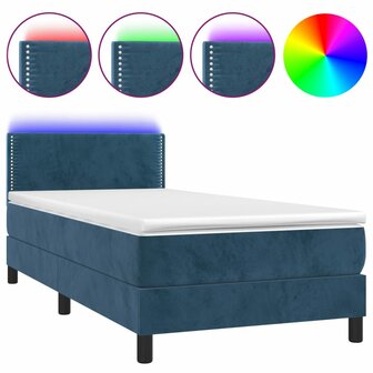 Boxspring met matras en LED fluweel donkerblauw 90x200 cm 8720287378495 2