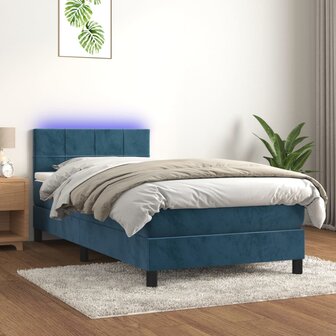 Boxspring met matras en LED fluweel donkerblauw 90x200 cm 8720287379096 1