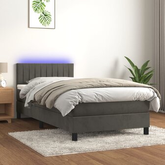 Boxspring met matras en LED fluweel donkergrijs 90x200 cm 8720287380269 1