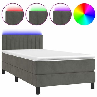 Boxspring met matras en LED fluweel donkergrijs 90x200 cm 8720287380269 2