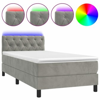 Boxspring met matras en LED fluweel lichtgrijs 80x200 cm 8720287380733 2