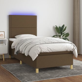 Boxspring met matras en LED stof donkerbruin 80x200 cm 8720287388364 1