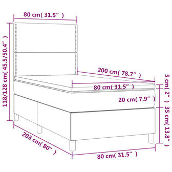 Boxspring met matras en LED stof donkerbruin 80x200 cm 8720287388364 8