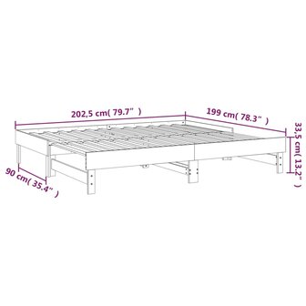 Slaapbank uitschuifbaar massief grenenhout grijs 2x(100x200) cm 8720845639013 12