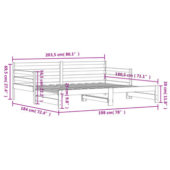 Slaapbank met onderschuifbed 90x200 cm massief grenenhout zwart 8721012122697 10