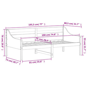 Slaapbank 75x190 cm massief grenenhout wit 8721012429727 9