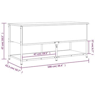 Opbergbankje 100x42,5x47 cm bewerkt hout gerookt eikenkleurig 8721012340763 12